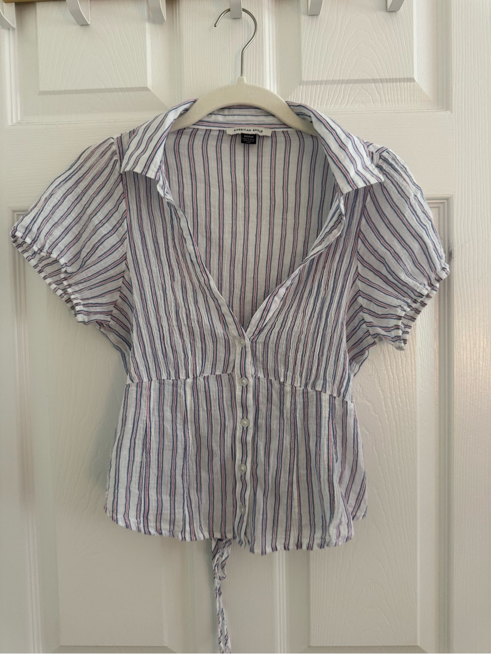 American Eagle Striped Blouse - White & Blue
